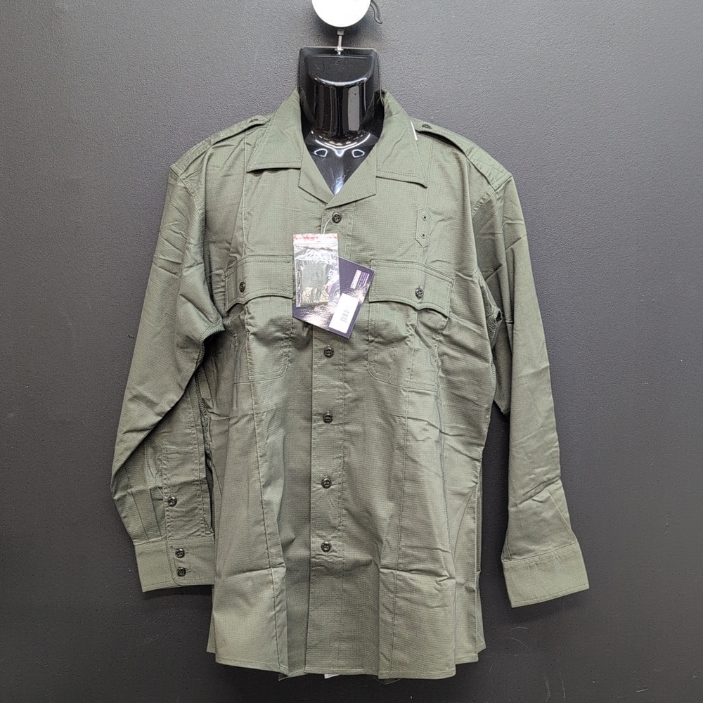 United Uniform Spread Collar Long Sleeves Button Up Men's Shirt Large Green